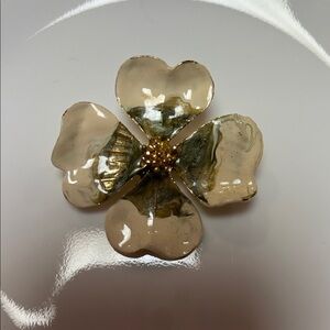 Elegant Gold and Cream Flower Brooch